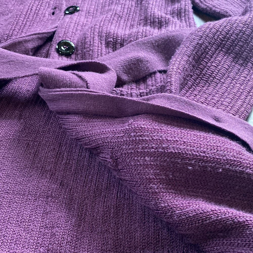 BURBERRY - Mid length wool cashmere silk Cardigan in eggplant color with belt. - Picture 7 of 16